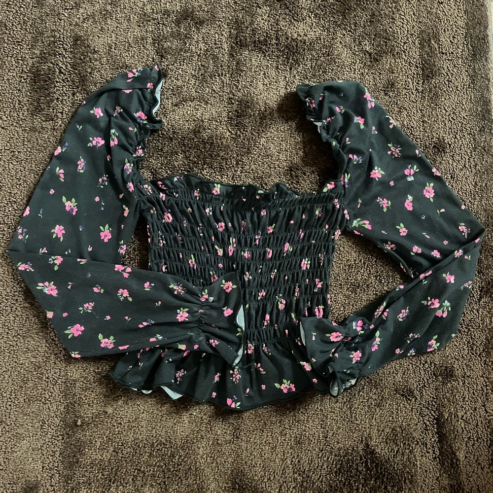 Rue21 Black Floral Smocked Blouse